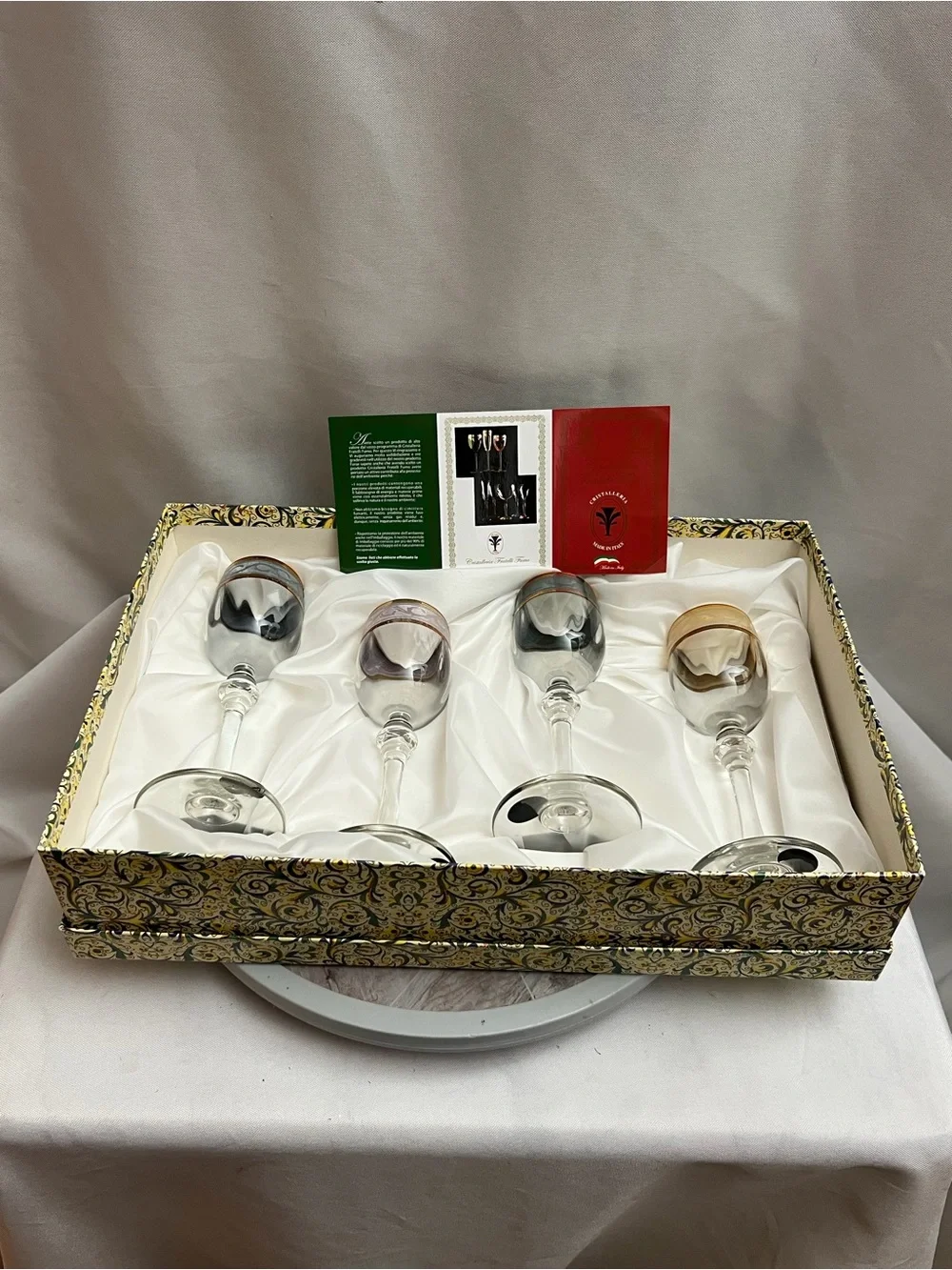 Cristalleria Fumo Italian Cordial Liqueur Glasses Set of 4 Gold Rim Boxed